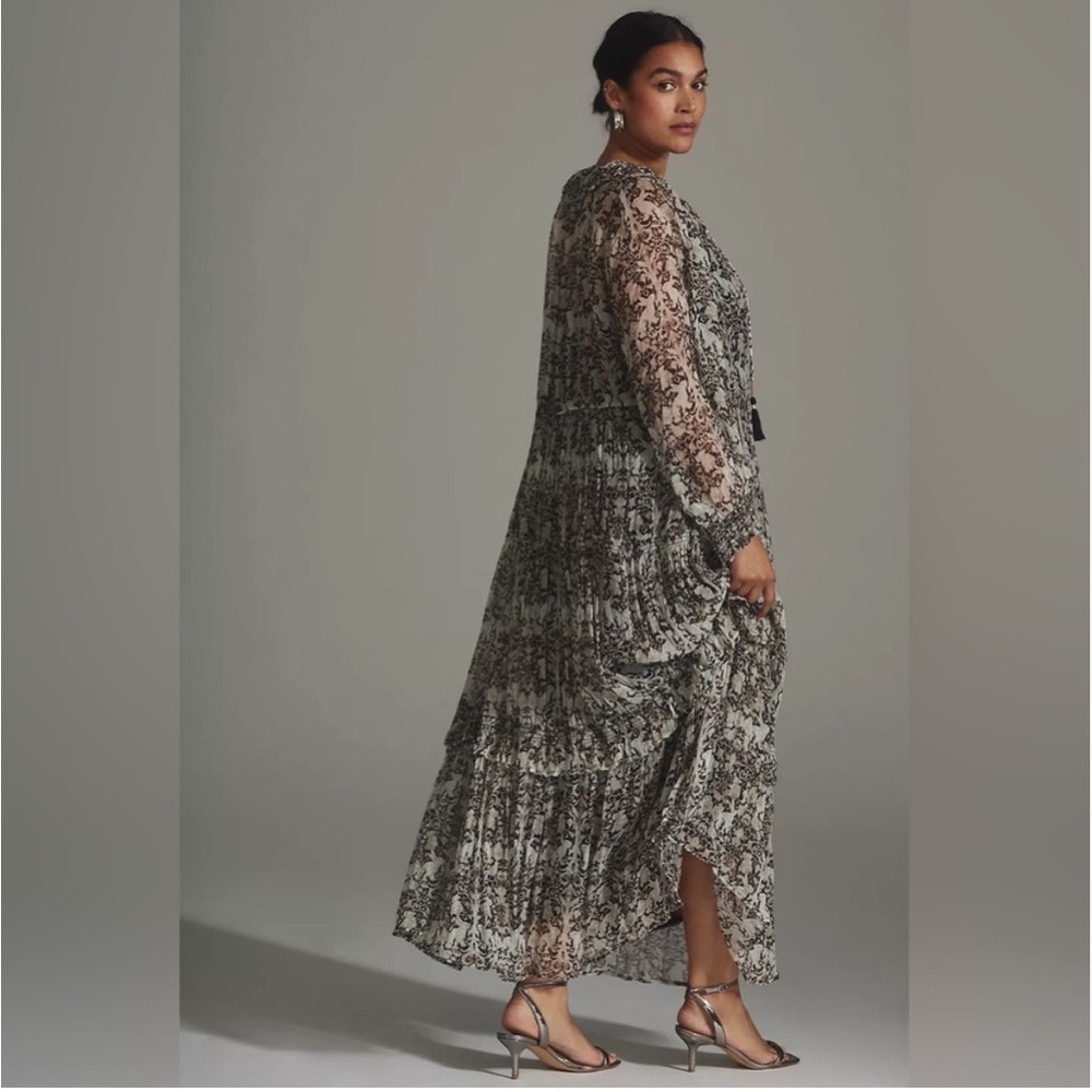 Anthropologie Marais Printed Chiffon Maxi Dress Floral Black White